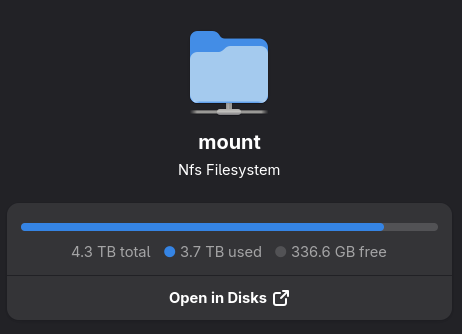 nasbox nfs mount showing space usage.