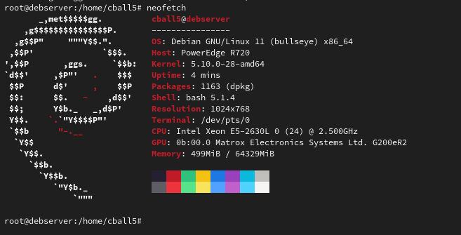 neofetch output from r720