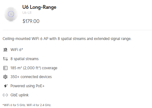 Screenshot from unifi store of U6 LR APs