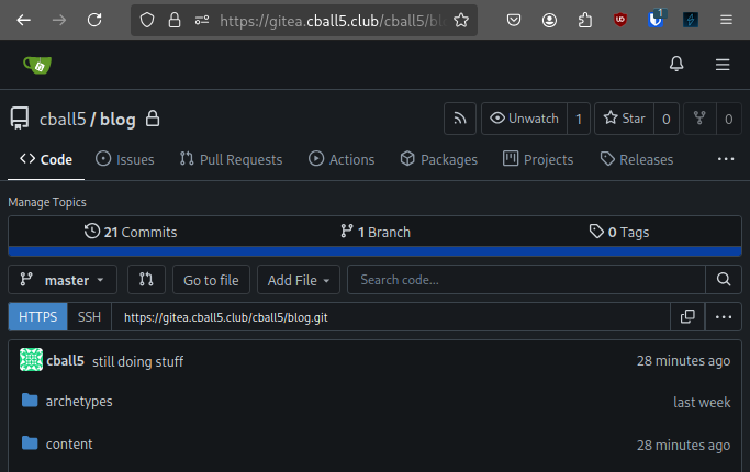 Gitea blog repo activity.
