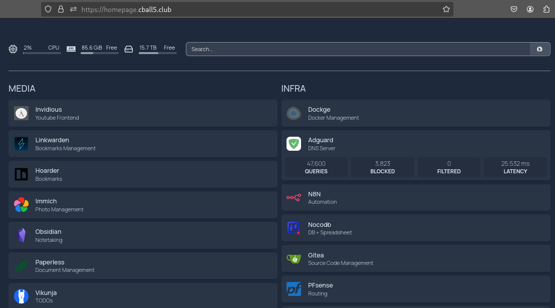 Homepage dashboard.