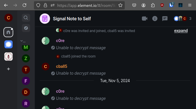 Element web client signal note to self.