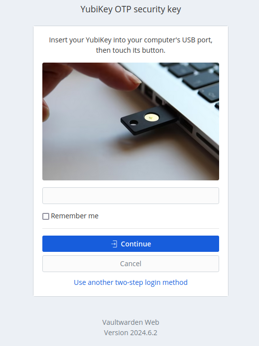 Vaultwarden two-factor authentication.