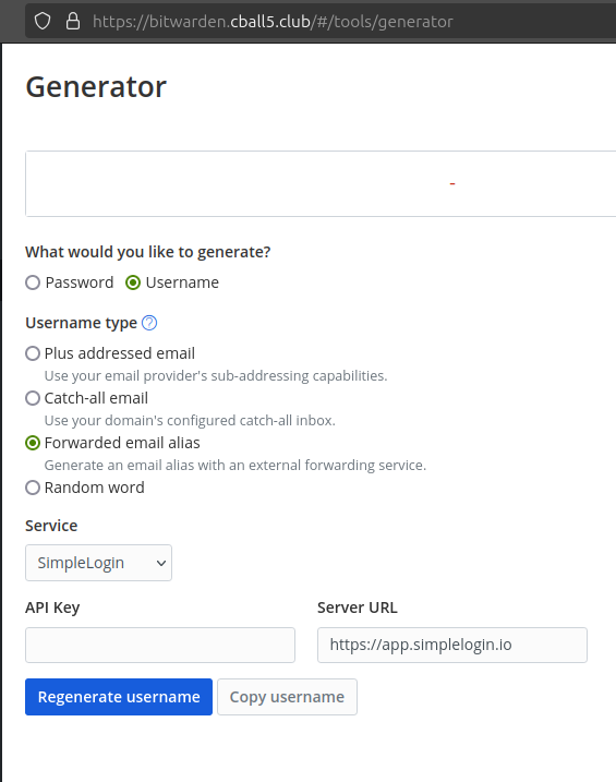 Vaultwarden username generator.