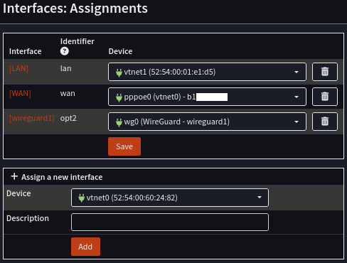 OPNSense interface assignment page.