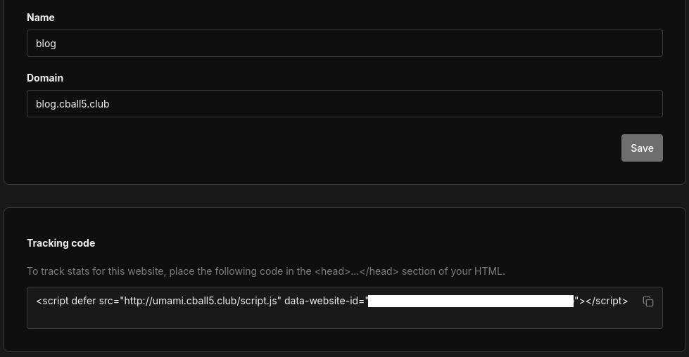 Umami generated script snippet